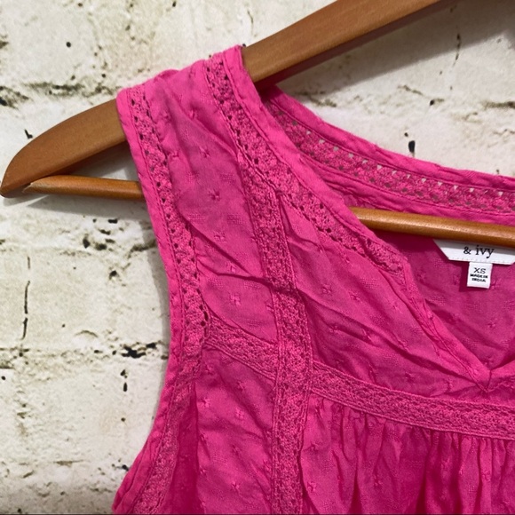 Crown & Ivy Pink Lace Swiss Dot Tank Top - Picture 2 of 5